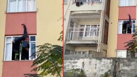 Hatay’da anahtarı evde unutan kişi halatla aşağıya sarkınca mahsur kaldı