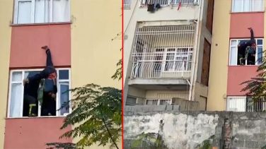 Hatay’da anahtarı evde unutan kişi halatla aşağıya sarkınca mahsur kaldı